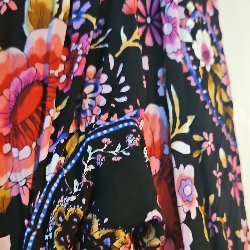 Cynthia Rowley Black Floral Tie-Front Blouse with Pink & Purple Blooms - Picture 5 of 5